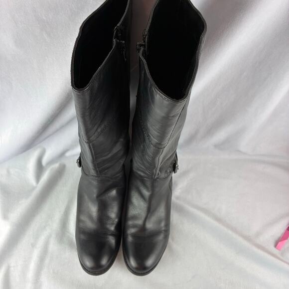 Aldo Black Knee High Full Zip Boots Women's 7.5 Equestrian Silver Tone Buckle - Picture 11 of 16